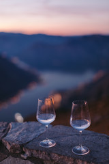 wine glass at sunset