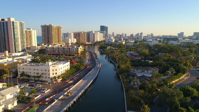 Drone footage Miami Beach Indian Creek canal 4k