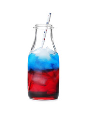 Layered cocktail in colors of American flag on white background