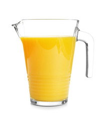 Fototapeta na wymiar Jug with orange juice on white background