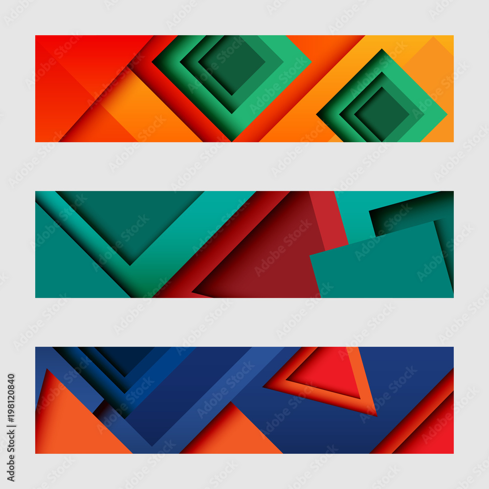 Poster set of abstract geometric paper cut web banner background template.vector illustration.