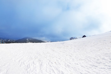 Beautiful ski resort on snowy day. Winter vacation