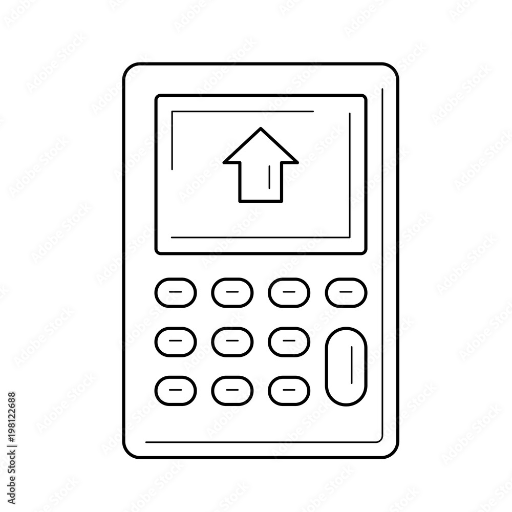Poster calculator with house on display vector line icon isolated on white background. counting of house bi
