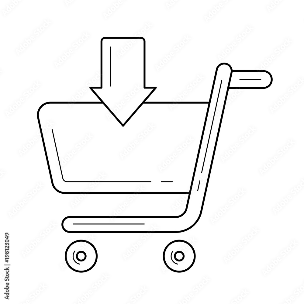 Poster online shop order vector line icon isolated on white background. add order to shopping cart in onlin