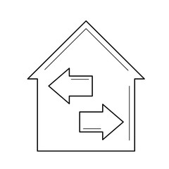 House resale vector line icon isolated on white background. House with two arrows symbolizing resale line icon for infographic, website or app.