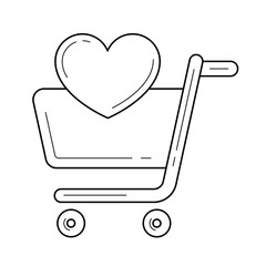Supermarket cart with heart vector line icon isolated on white background. Buy favourite product in supermarket line icon for infographic, website or app.