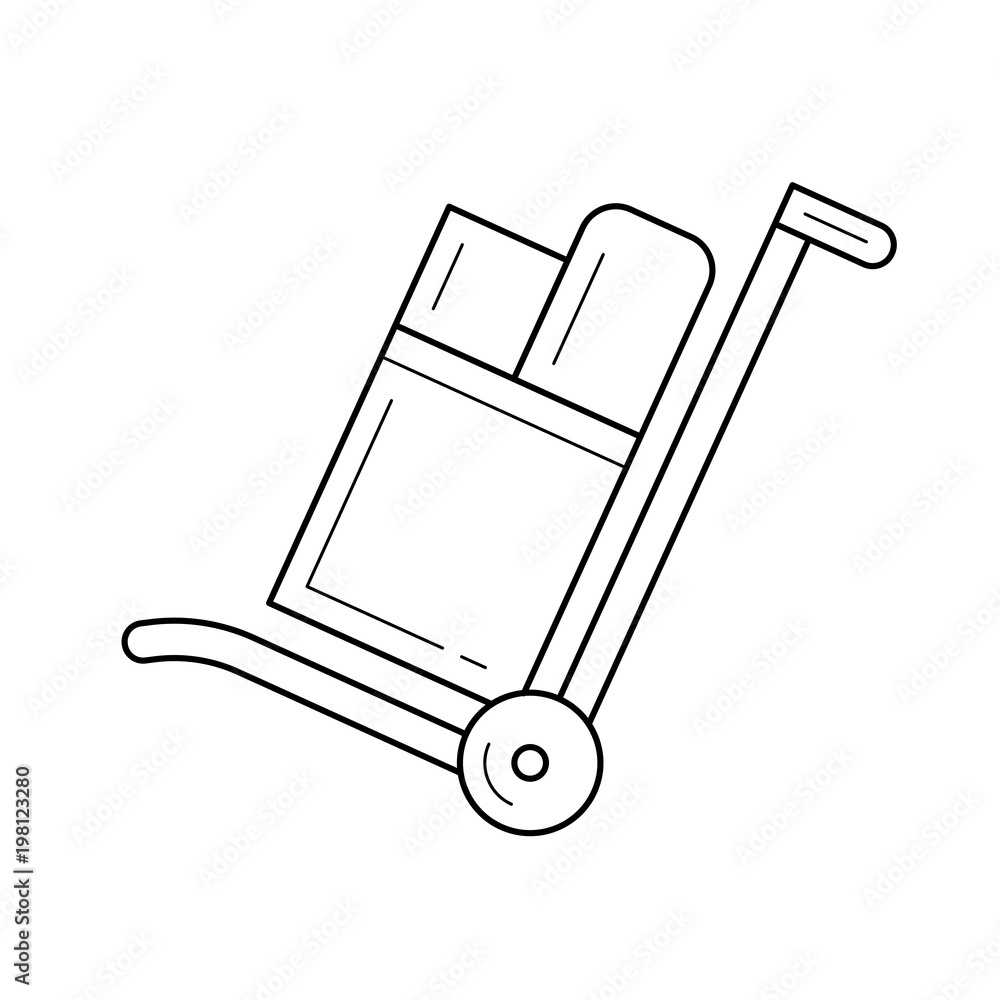 Sticker shopping hand cart vector line icon isolated on white background. hand cart for shopping line icon f