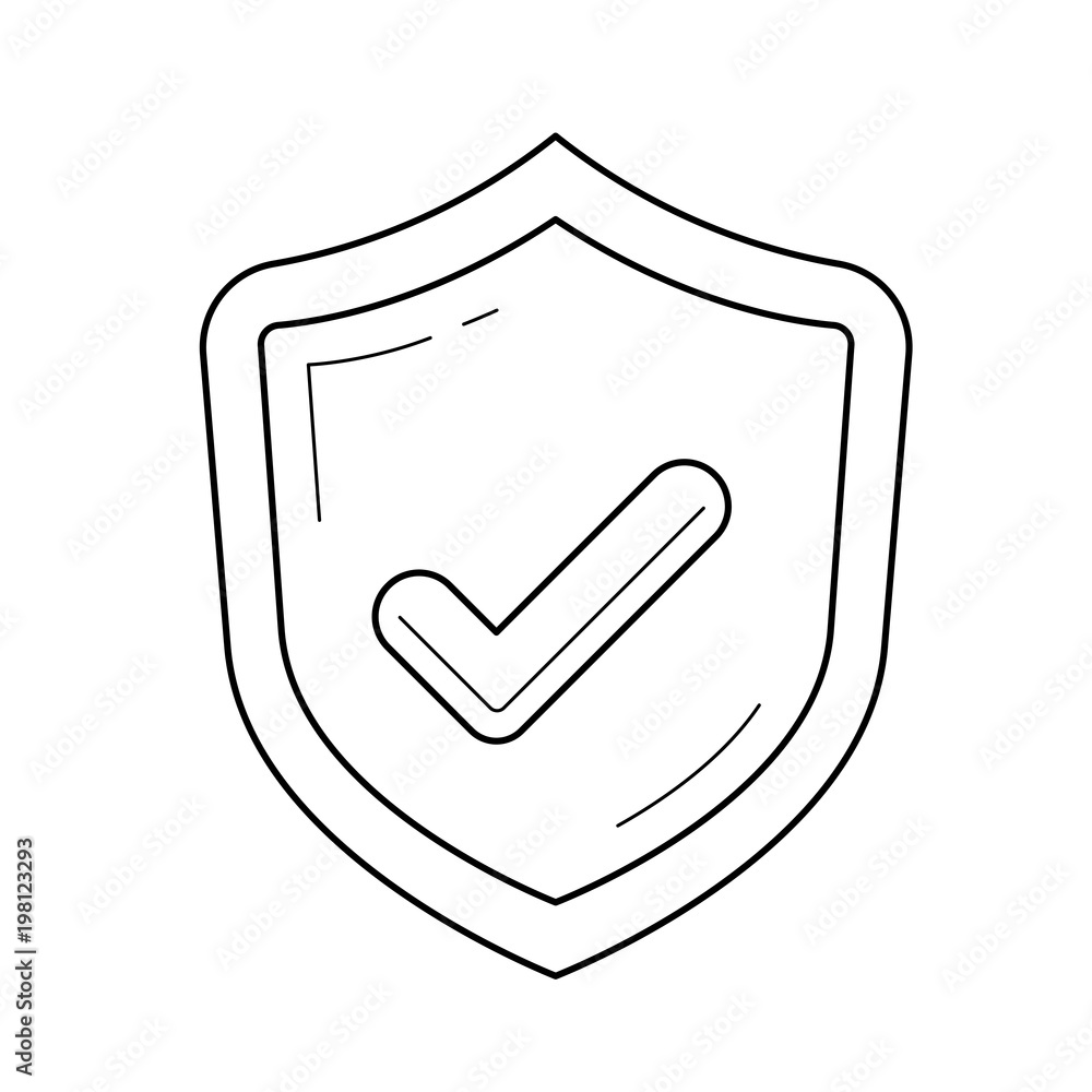 Poster quality approved vector line icon isolated on white background. shield with tick line icon for infog