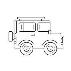 Off-road car trip vector line icon isolated on white background. Car trip line icon for infographic, website or app. Icon designed on a grid system.