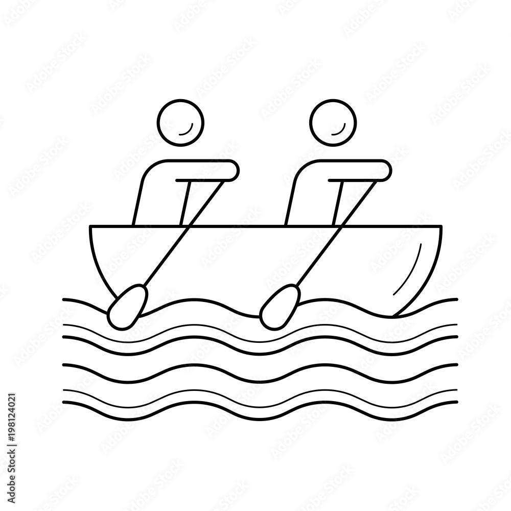 Poster canoe rowing vector line icon isolated on white background. canoe rowing line icon for infographic, 