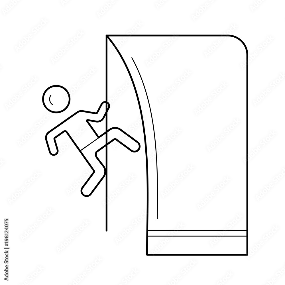 Poster rock climbing vector line icon isolated on white background. rock climbing line icon for infographic