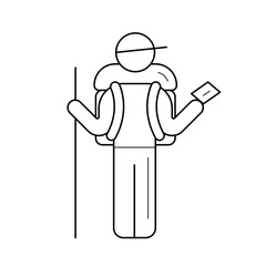 Mountain tourism vector line icon isolated on white background. Mountain tourism line icon for infographic, website or app. Icon designed on a grid system.