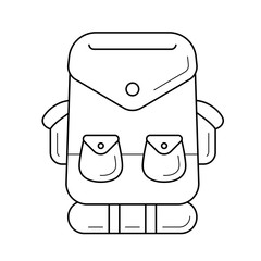 Tourist backpack vector line icon isolated on white background. Tourist backpack line icon for infographic, website or app. Icon designed on a grid system.