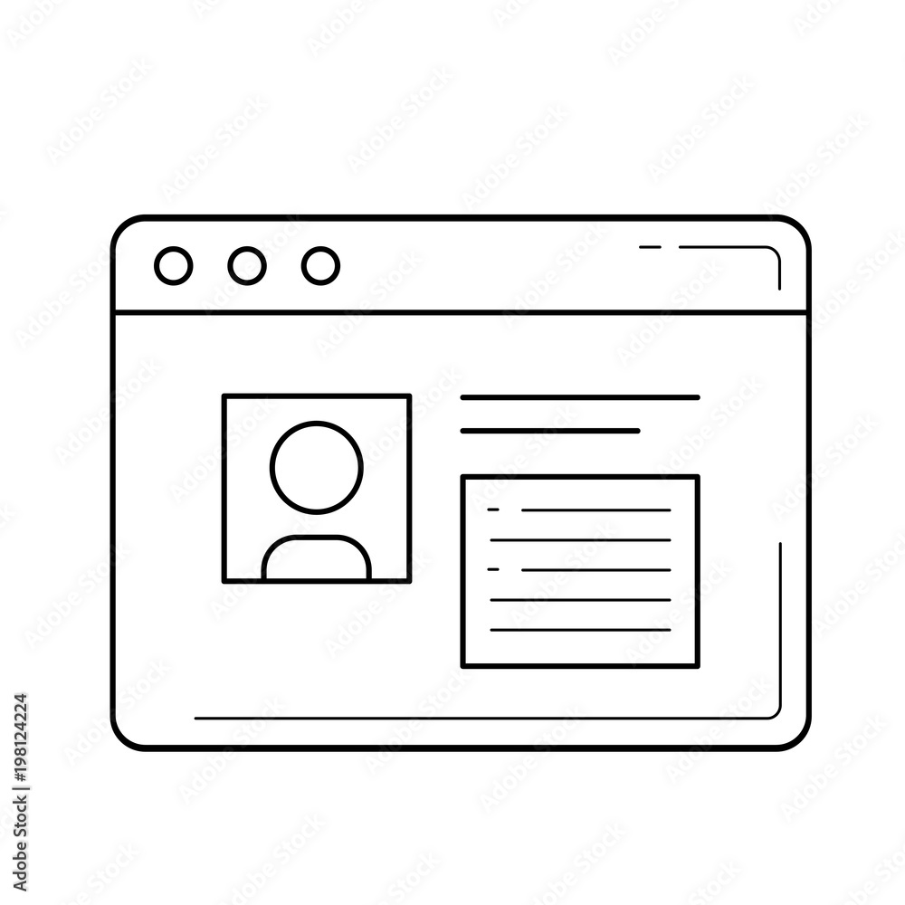 Poster profile vector line icon isolated on white background. browser window with profile picture line icon