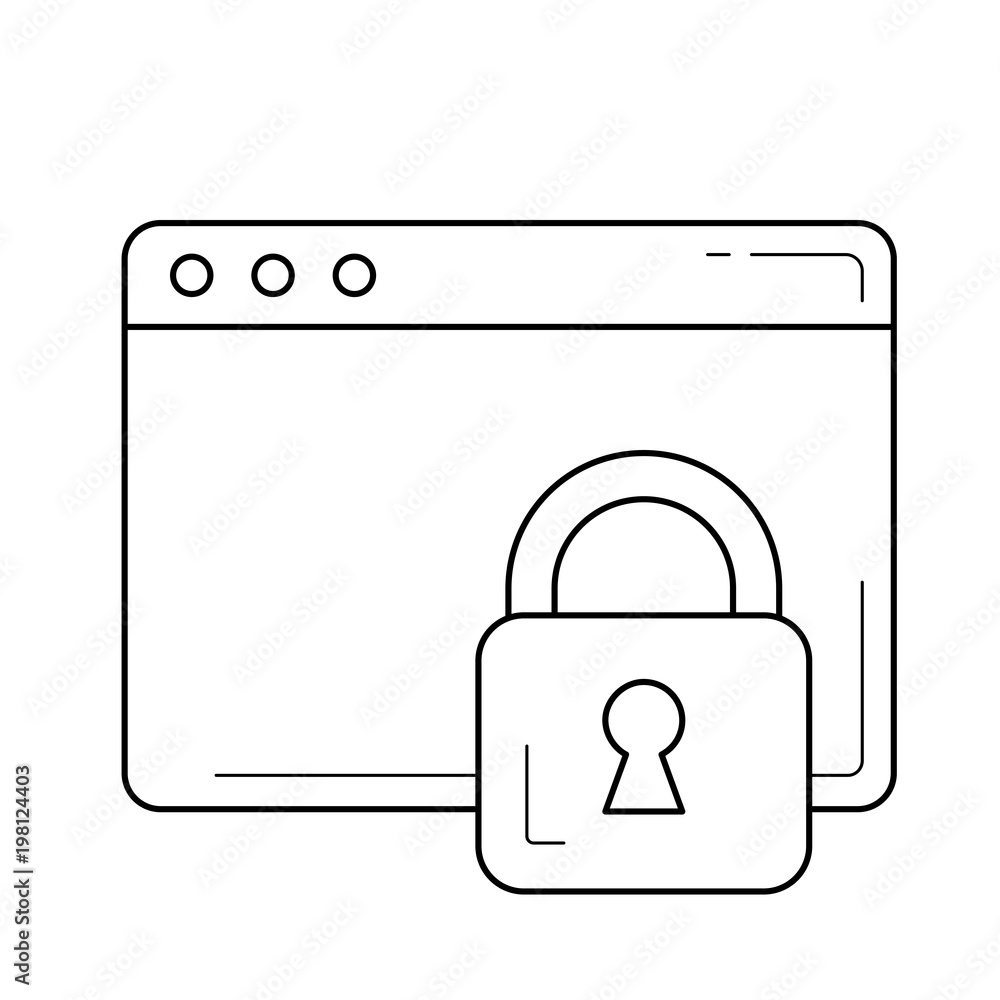 Poster locked page vector line icon isolated on white background. internet page with lock line icon for inf