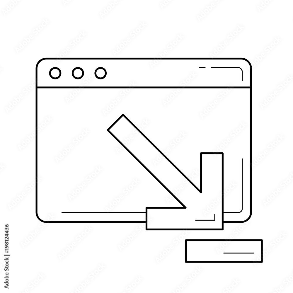 Poster download app vector line icon isolated on white background. browser window with download app line ic