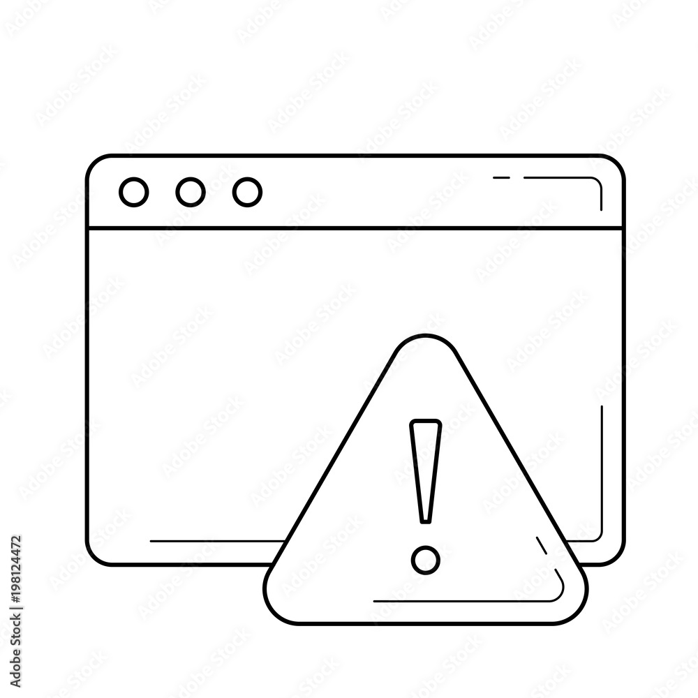Poster alert window vector line icon isolated on white background. browser window with alert sign line icon