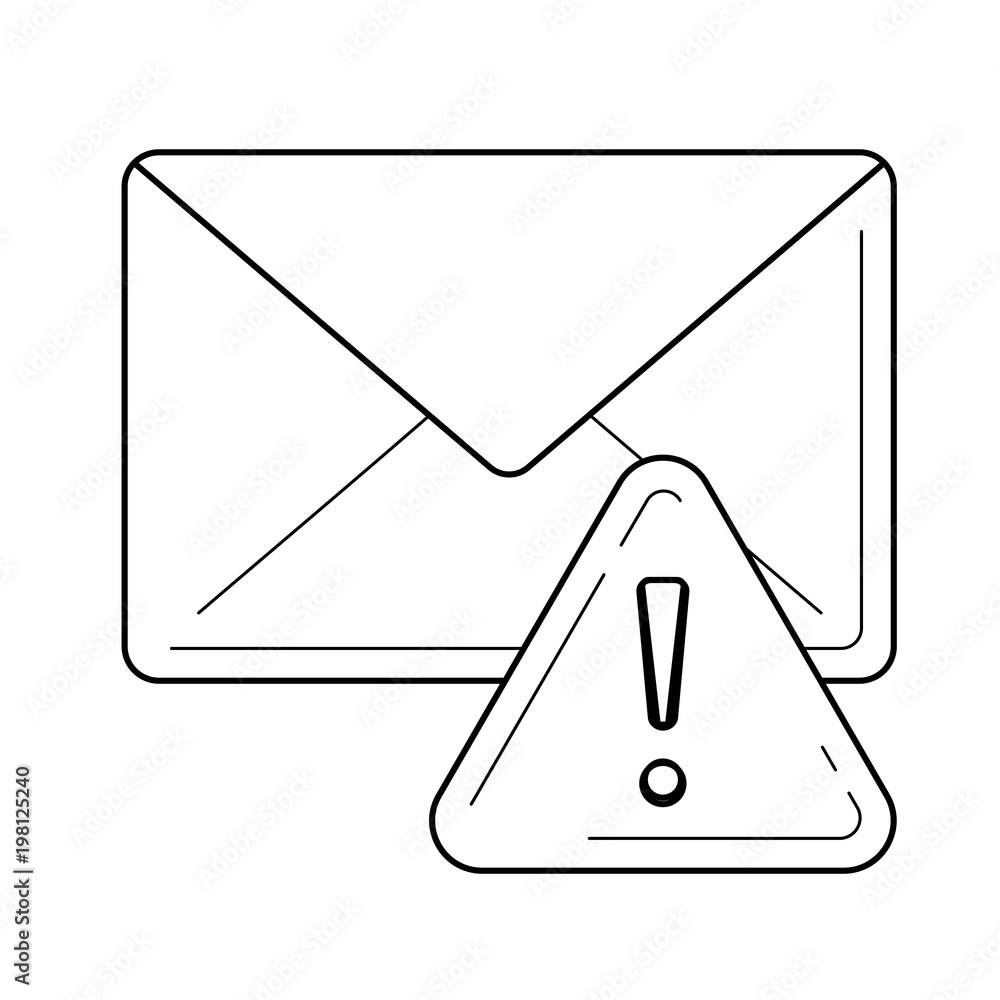 Poster email spam with warning sign vector line icon isolated on white background