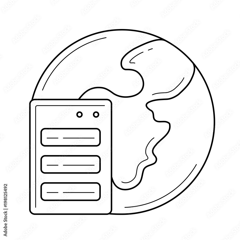 Aufkleber server and globe vector line icon isolated on white background