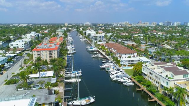 Waterfront real estate Fort Lauderdale Florida aerial video 4k 60p