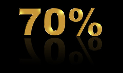 70% in goldener Schrift auf schwarzem Hintergrund mit Spiegelung