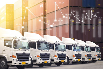 New truck fleet service in logistics shipping import, export, inland, domestic business background.