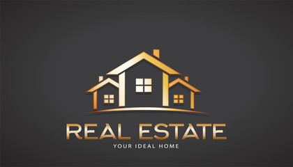 Gold Real Estate Houses Logo. Vector Design
