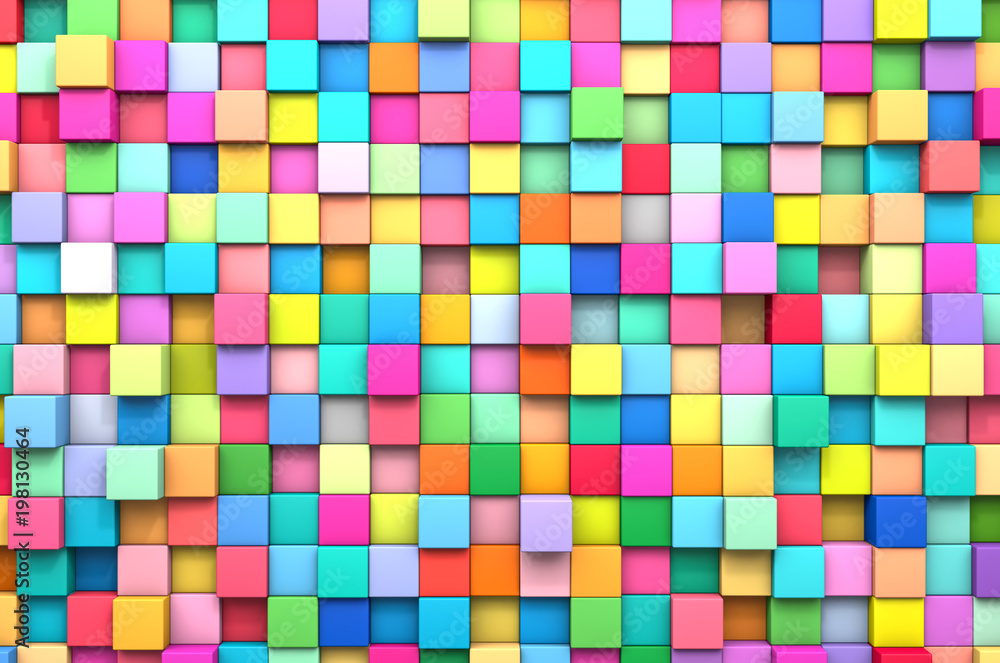 Poster 3d rendering abstract background of multi-colored cubes