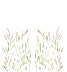 watercolor illustration of green twigs and grass,