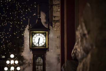 Steam Clock in Gastown, Vancouver, Canada at Night time. It's Gastown's most famous landmark.