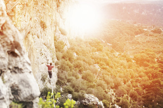 Walk a line in the sky.Turkish Highline Carnival in Antalya.