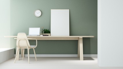 Fototapeta premium Work space interior background - 3d rendering minimal japanese 