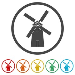 Windmill icon, Vector black silhouette, simple vector icons set