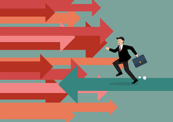 Businessman running in reverse trend