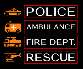 Emergency banners with ambulance, fire dept, rescue and police icons