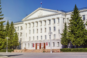 Fototapeta na wymiar Kurgan City Administration building on Central Square in Kurgan, Zauralie, Russia.
