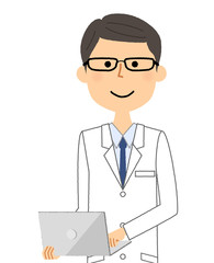 白衣の男性　ノートPC