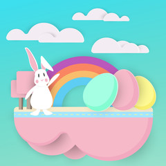 Easter rabbit, easter Bunny.Happy Easter .Paper art style
