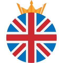 round icon with the flag of the United Kingdom and golden crown