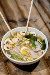 restaurant dishes appetizing soups with mushrooms