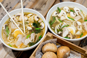 restaurant dishes appetizing soups with mushrooms
