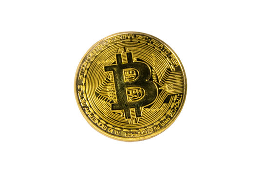 Golden bitcoin isolated on white background