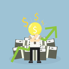 Creative light bulb idea abstract info-graphic, Inspiration concept modern design step up options with money background, Vector illustration