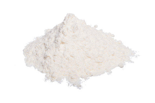 White wheat flour heap isolated white background