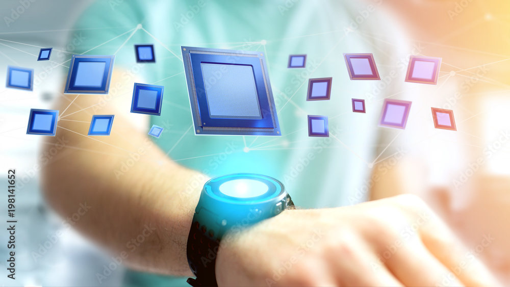 Poster processor chip and network connection - 3d render