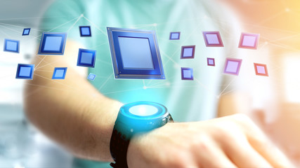 Processor chip and network connection - 3d render