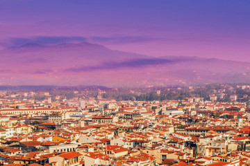 Panorama of  Florence, Italy at beautiful sunset. Florence city skyline, aierial view