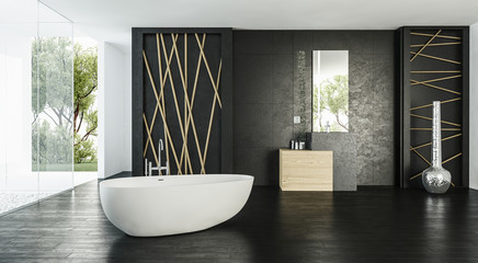 Fototapeta na wymiar Elegant modern monochrome bathroom interior