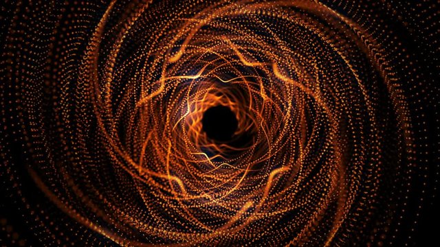 4K Abstract technology tunnel. Gold neon. Camera rotates and moves forward towards the white light. Dynamic background for project