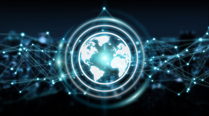 Connections system on world icon 3D rendering